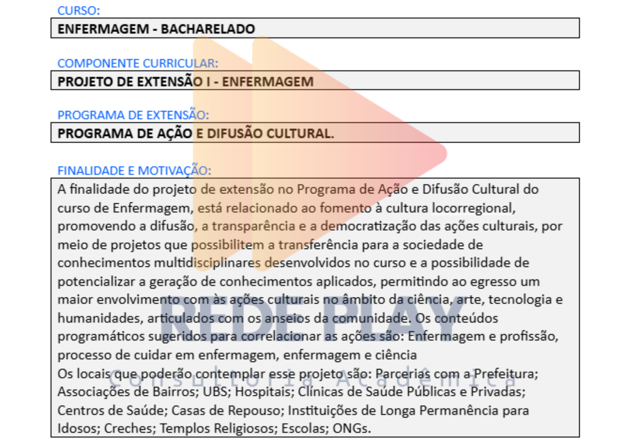 Projeto de Extensão Enfermagem